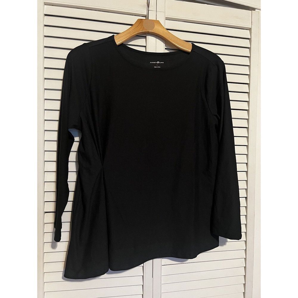 ELIZABETH & CLARKE Women's Size Large L Blouse Shirt Top Long Sleeve Tee Black